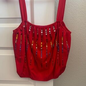 QUEEN OF SPARKLES Red Sequin Tank Top